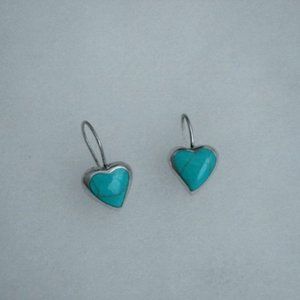 Silver Heart Shape Turquoise Earrings by ATI